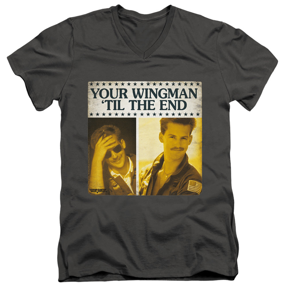 Top Gun - Til The End - Short Sleeve Adult V-neck 30/1 - Charcoal T-shirt