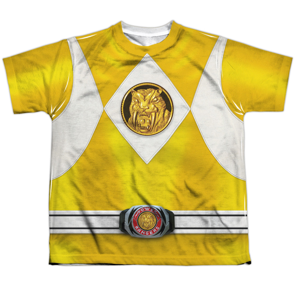 Power Rangers - Yellow Ranger Emblem - Short Sleeve Youth Poly Crew - White T-shirt