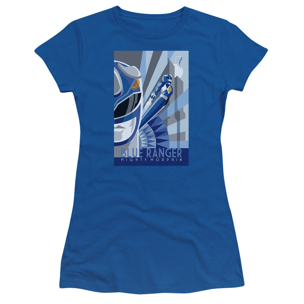 Power Rangers - Blue Ranger Deco - Short Sleeve Junior Sheer - Royal Blue T-shirt