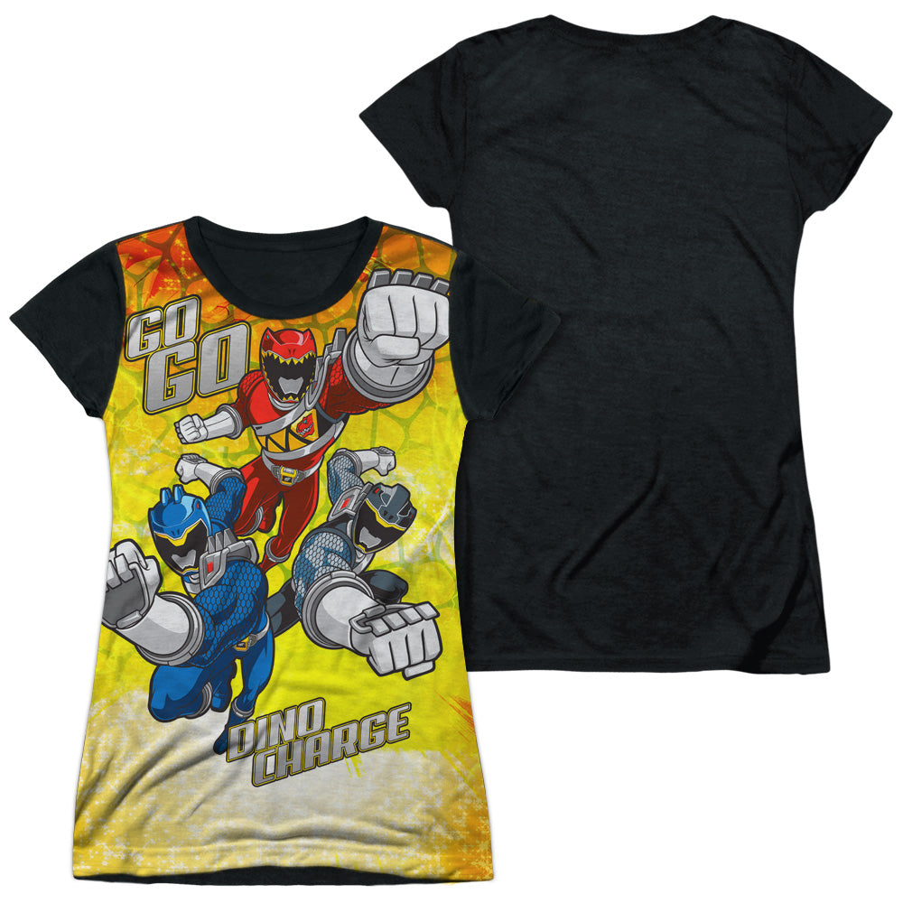 Power Rangers - Go Go Dino Charge - Short Sleeve Junior Poly Black Back - White T-shirt