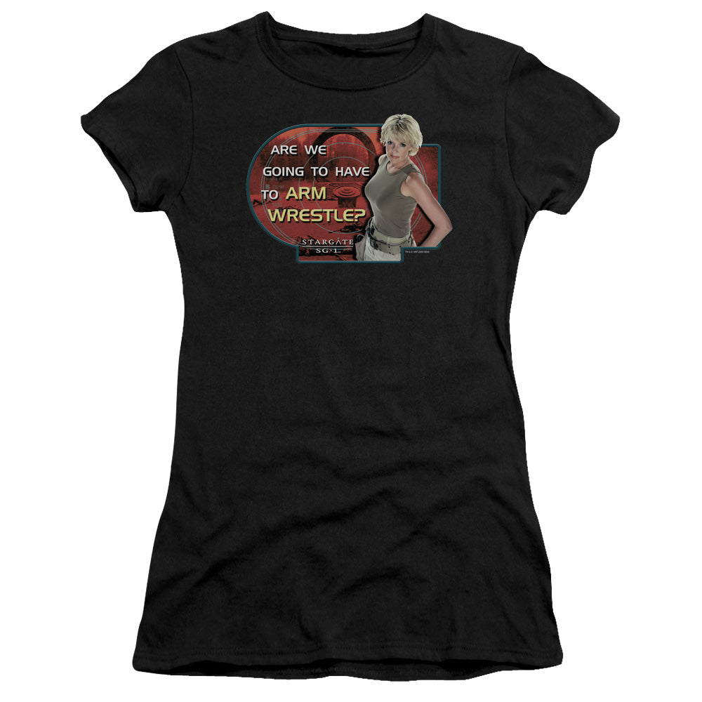 Sg1 - Arm Wrestle - Short Sleeve Junior Sheer - Black T-shirt