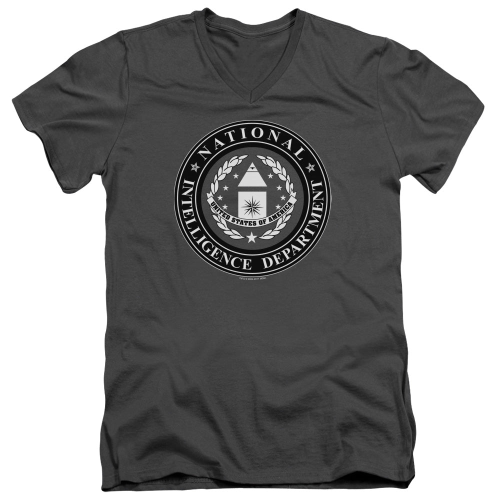 Sg1 - Nid Logo - Short Sleeve Adult V-neck - Charcoal T-shirt