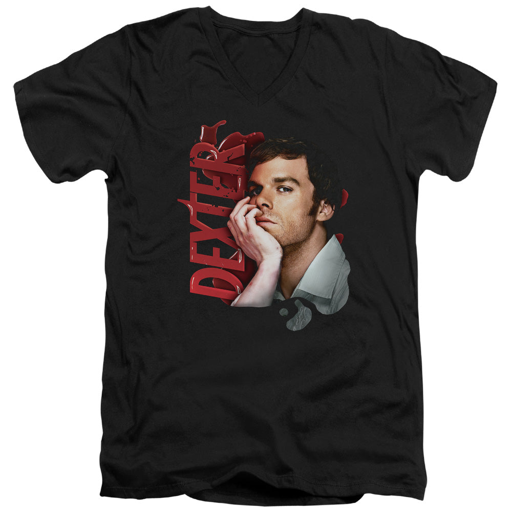 Dexter - Layered - Short Sleeve Adult V-neck - Black T-shirt