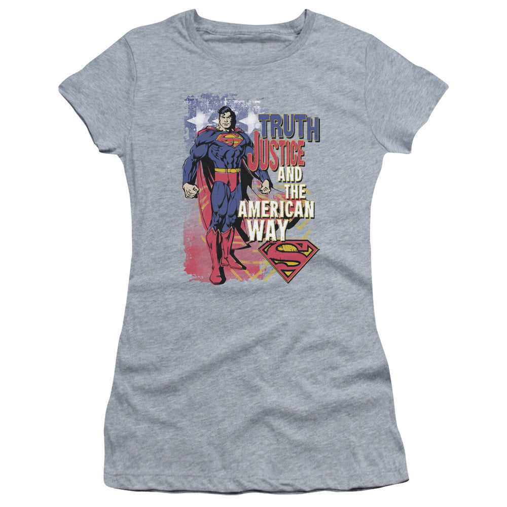 Superman - Truth Justice - Short Sleeve Junior Sheer - Athletic Heather T-shirt