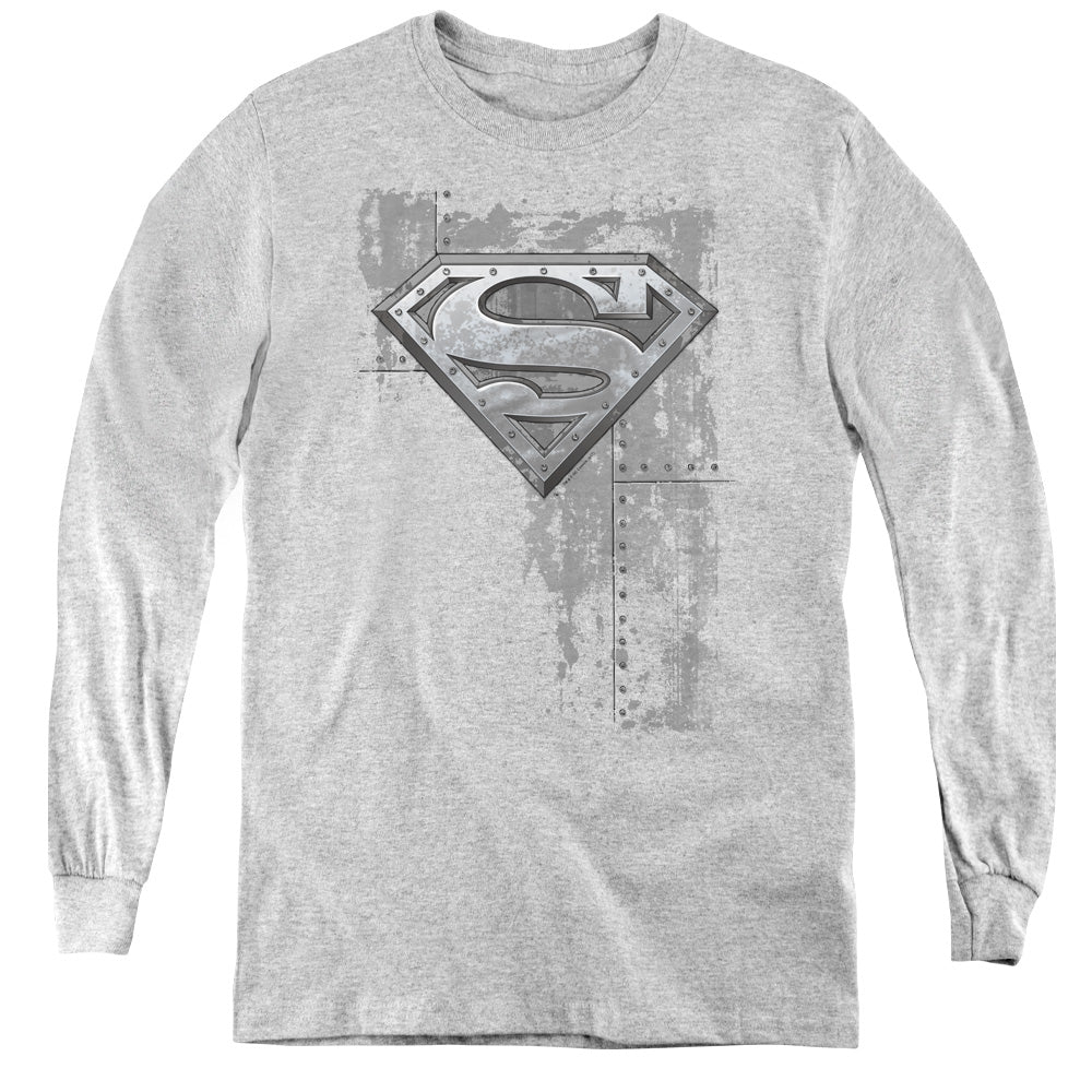 Superman - Riveted Metal - Youth Long Sleeve Tee - Athletic Heather