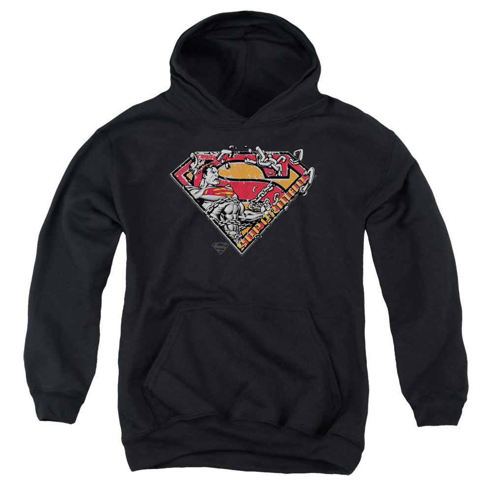 Superman - Breaking Chain Logo - Youth Pull-over Hoodie - Black