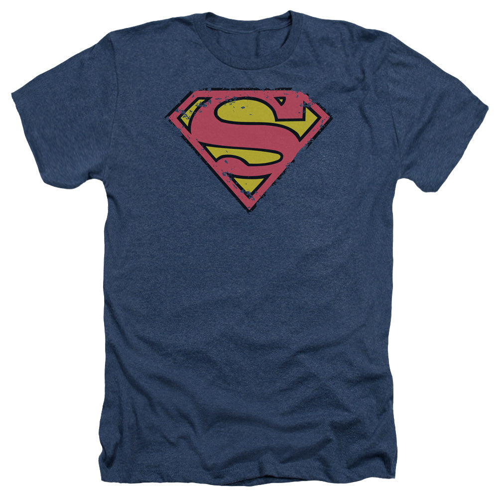 Superman - Distressed Shield - Adult Heather - Navy