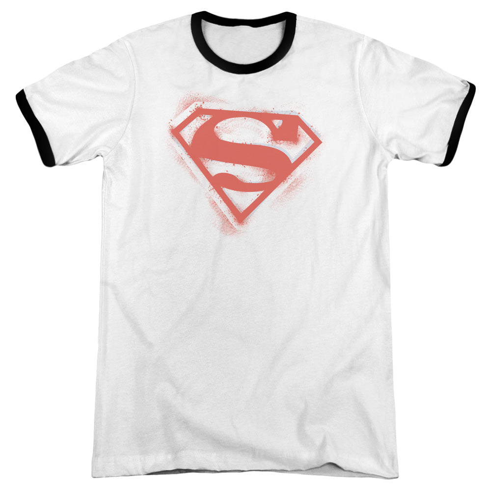 Superman - Spray Paint Shield - Adult Ringer - White/black