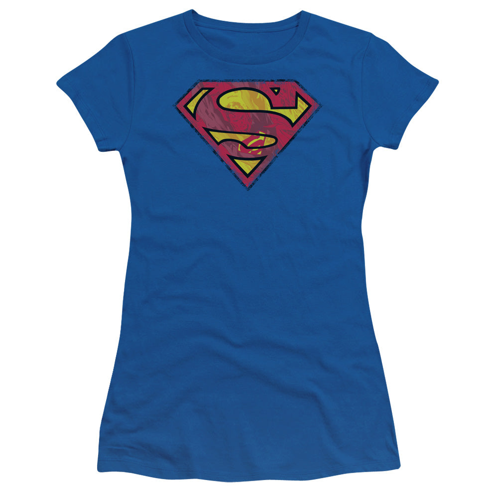 Superman - Action Shield - Short Sleeve Junior Sheer - Royal Blue T-shirt