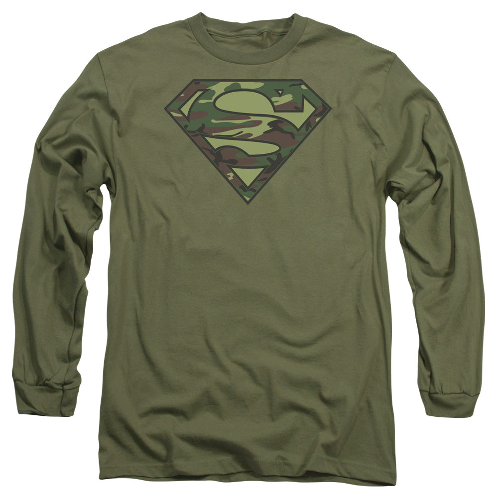 Superman - Camo Logo - Long Sleeve Adult 18/1 - Military Green T-shirt