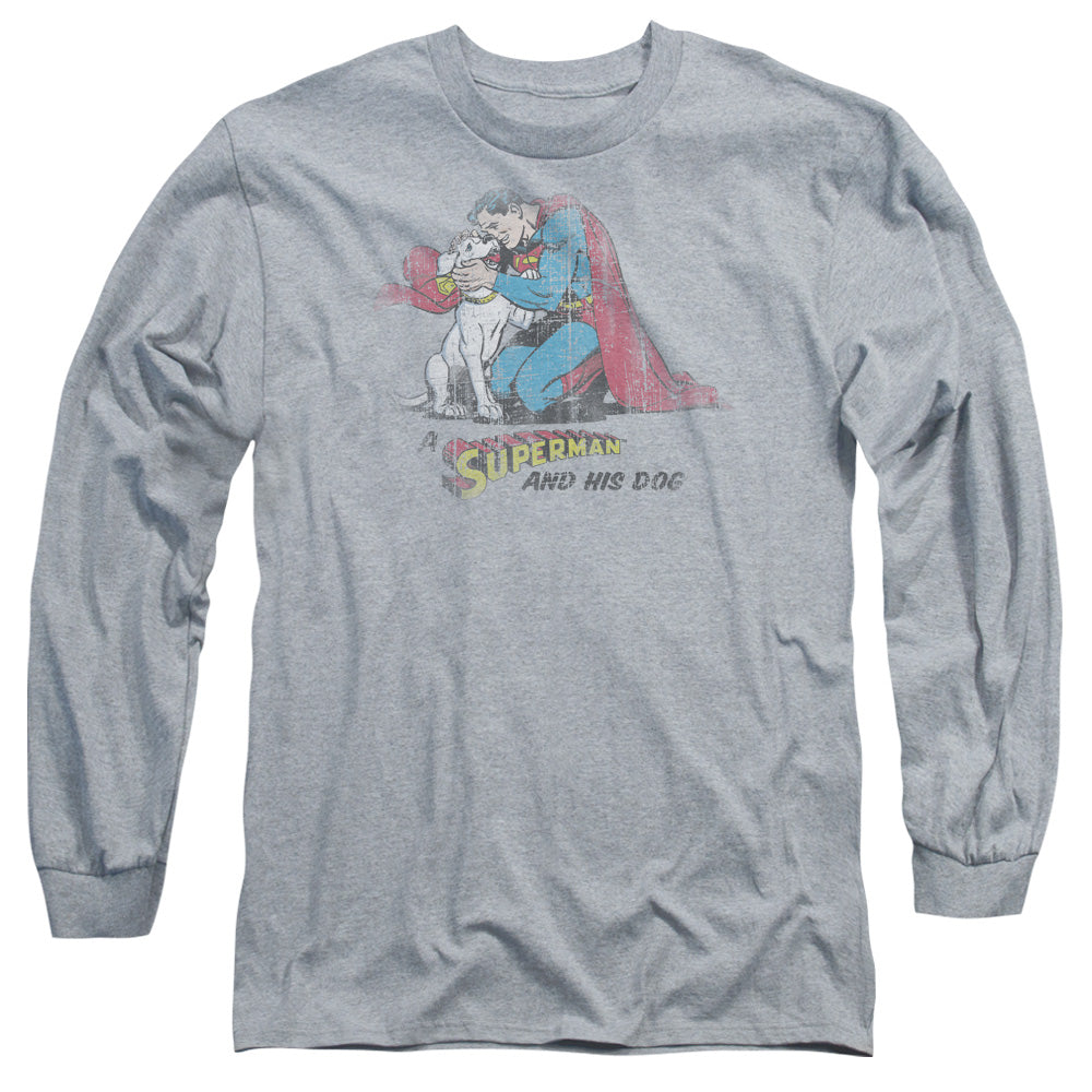 Superman - And His Dog - Long Sleeve Adult 18/1 - Athletic Heather T-shirt