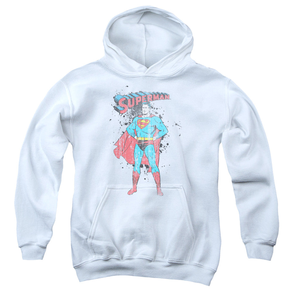 Superman - Vintage Ink Splatter - Youth Pull-over Hoodie - White