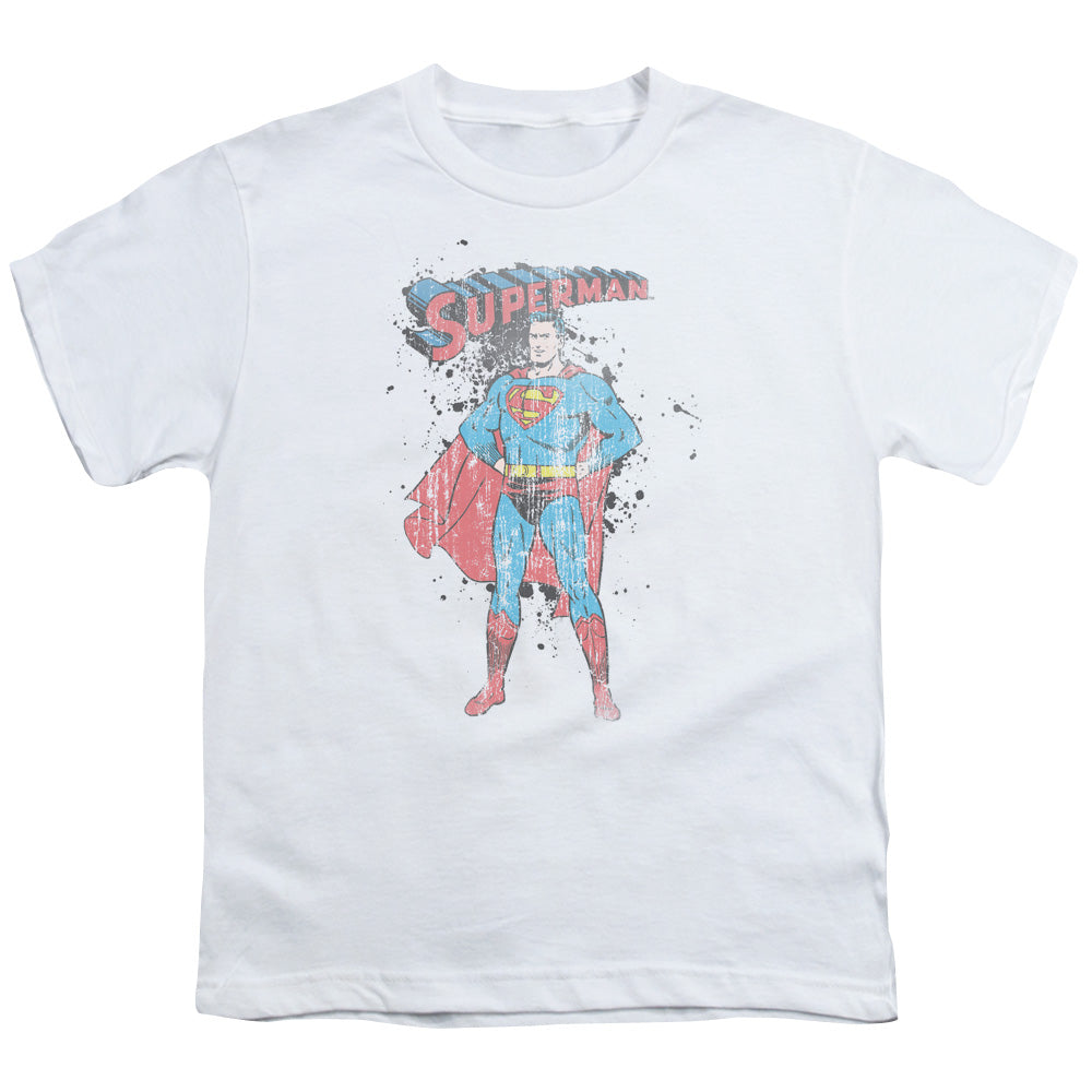 Superman - Vintage Ink Splatter - Short Sleeve Youth 18/1 - White T-shirt