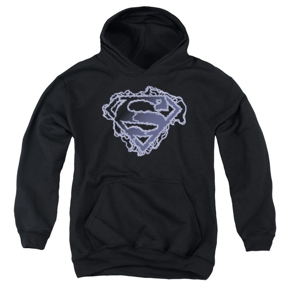 Superman Electric Supes Shield-youth Pull-over Hoodie - Black