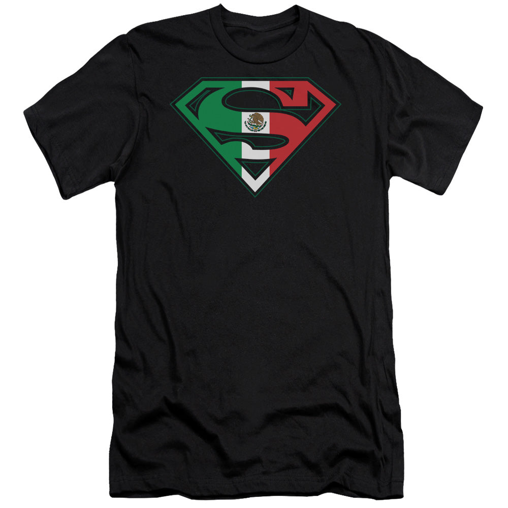 Superman - Mexican Flag Shield - Short Sleeve Adult 30/1 - Black T-shirt