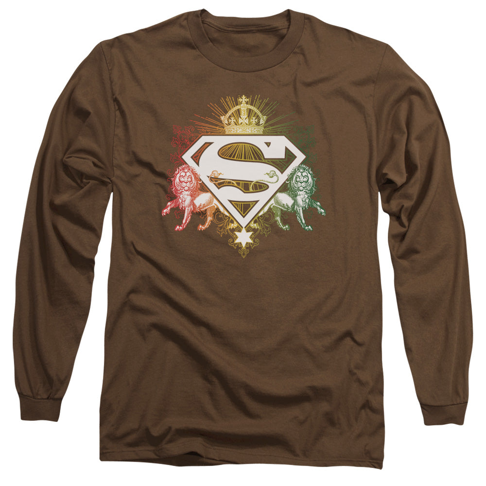 Superman - Ornate Lion Shield - Long Sleeve Adult 18/1 - Coffee T-shirt