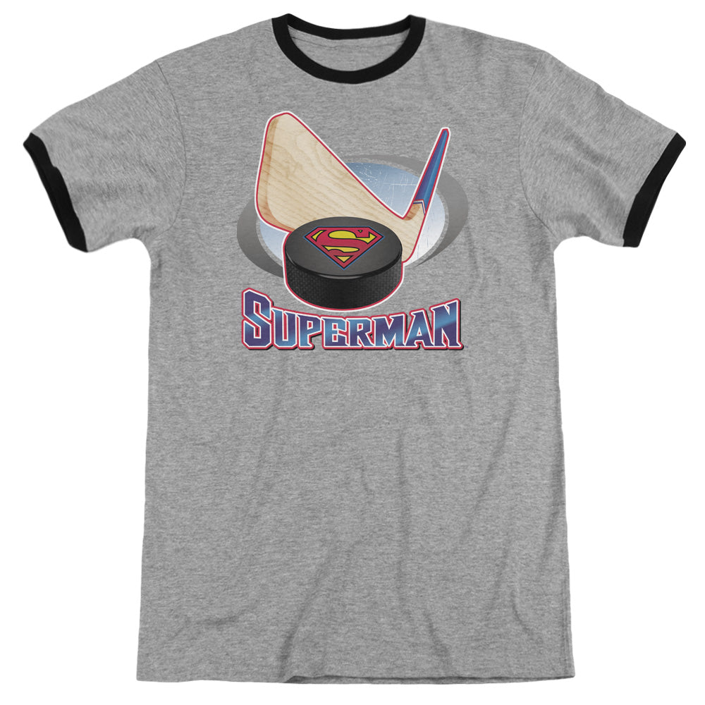 Superman - Hockey Stick - Adult Ringer - Heather/black