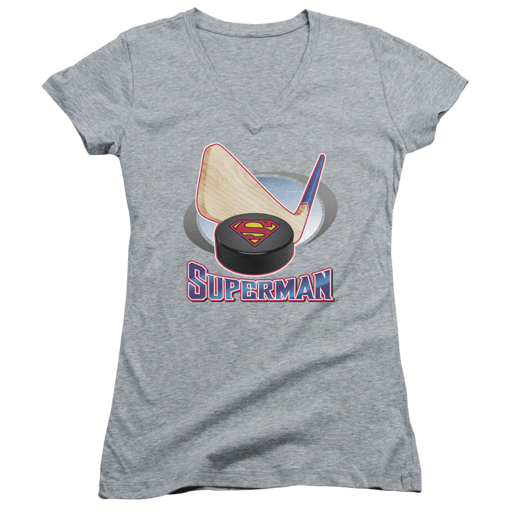 Superman Hockey Stick - Junior V-neck - Athletic Heather