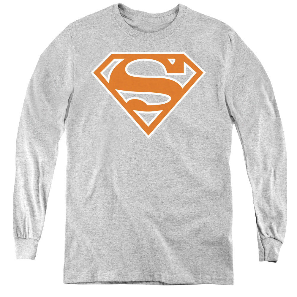 Superman - Burnt Orange&white Shield - Youth Long Sleeve Tee - Athletic Heather