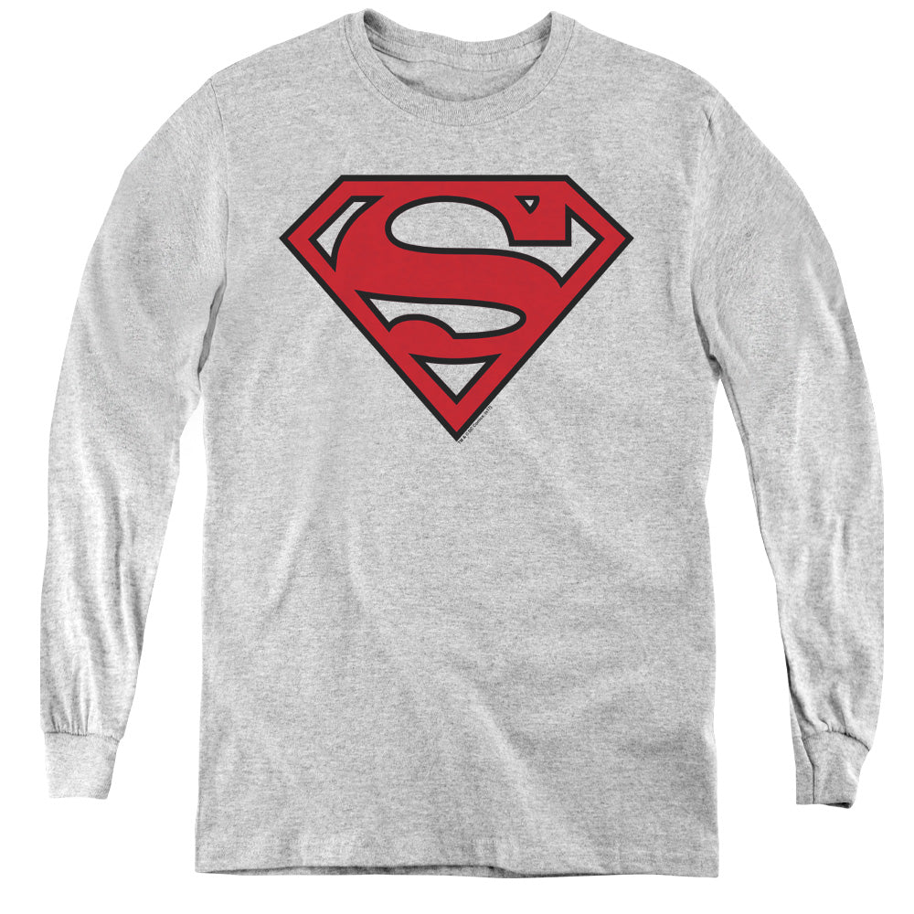 Superman - Red & Black Shield - Youth Long Sleeve Tee - Athletic Heather