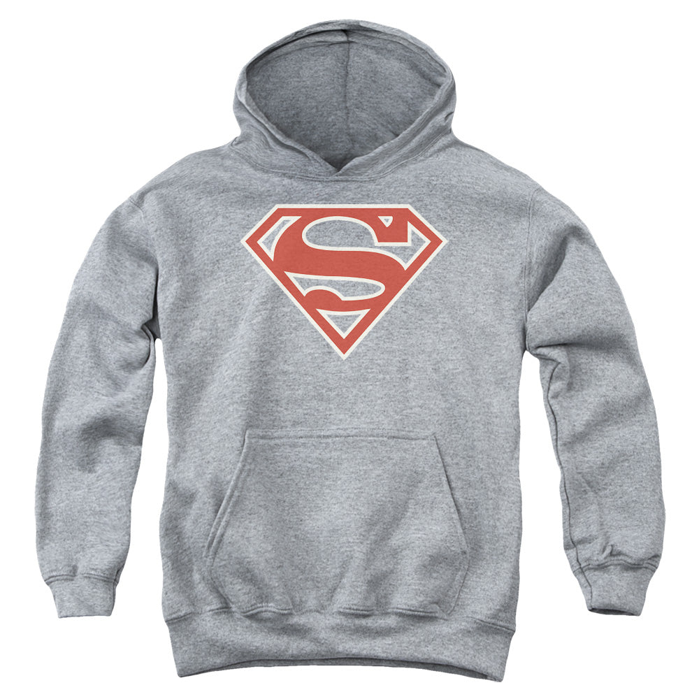 Superman - Crimson & Cream Shield - Youth Pull-over Hoodie - Athletic Heather