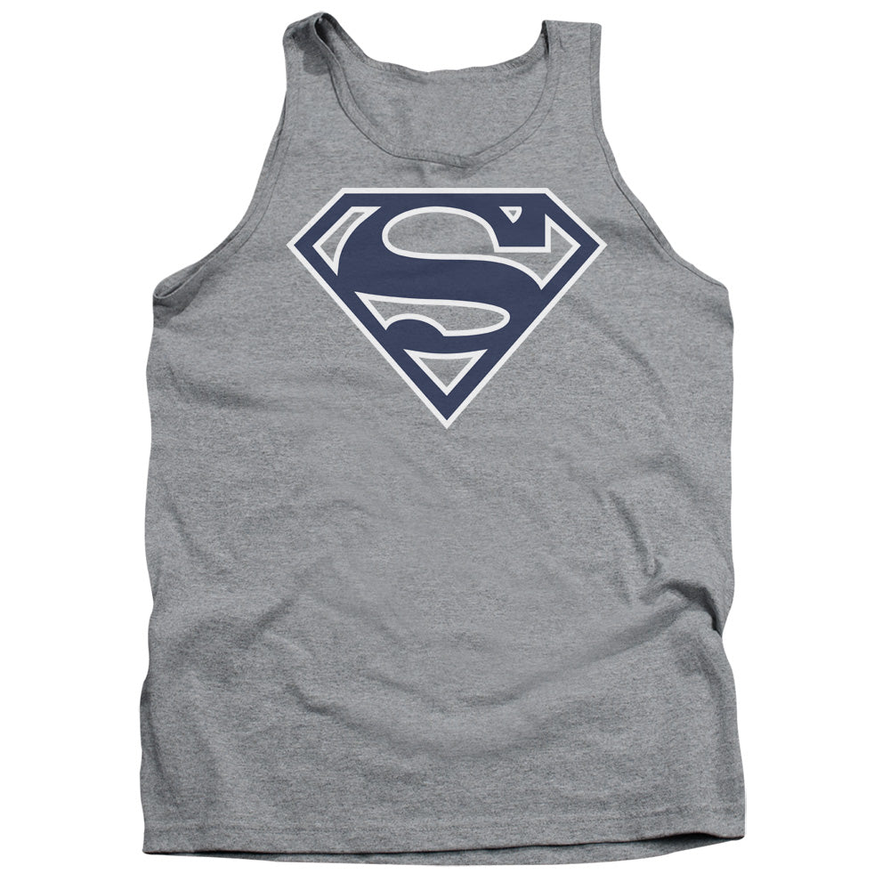 Superman - Navy & White Shield - Adult Tank - Athletic Heather