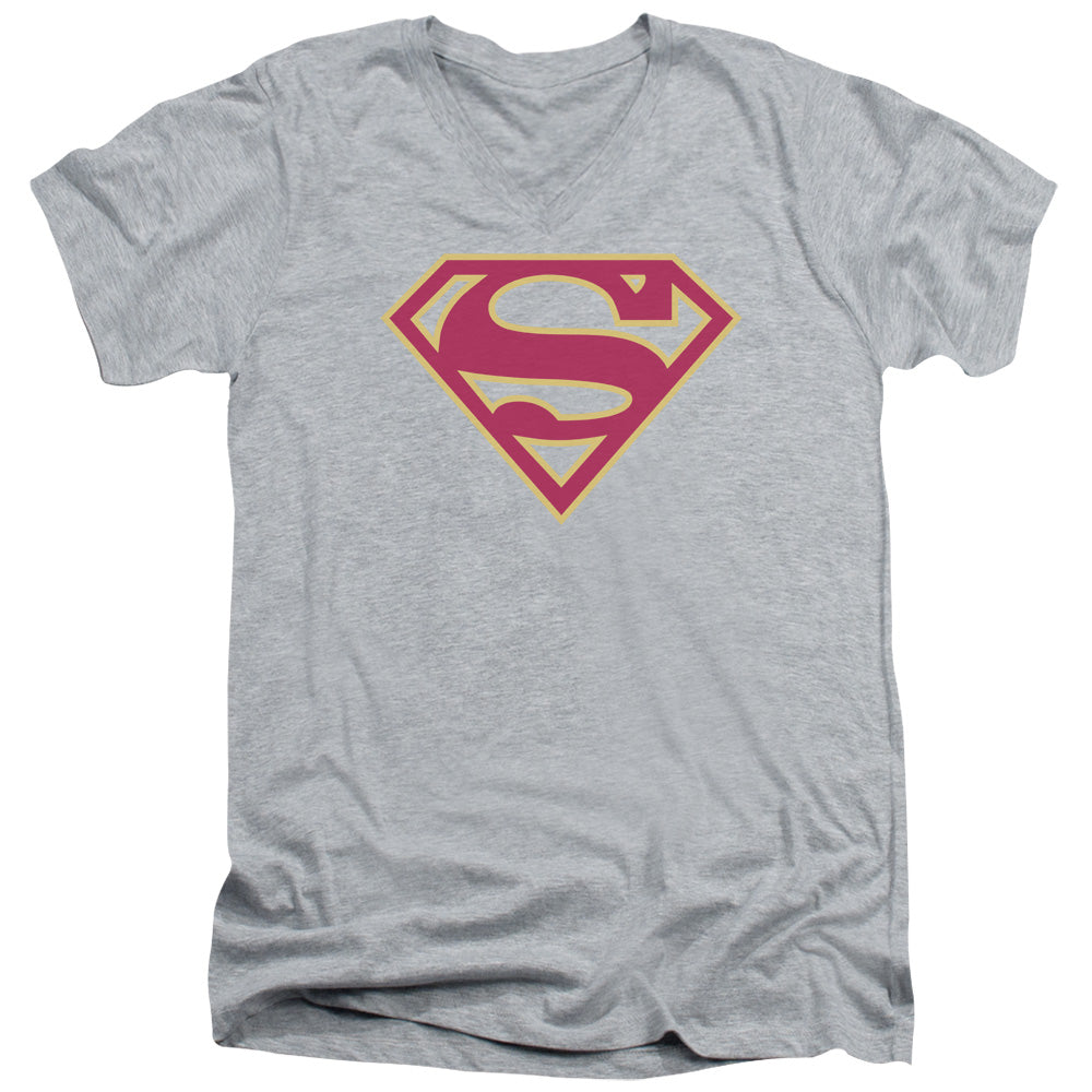 Superman - Red & Gold Shield - Short Sleeve Adult V-neck - Athletic Heather T-shirt