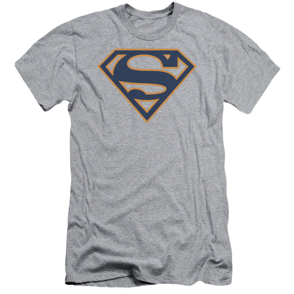 Superman - Navy & Orange Shield - Short Sleeve Adult 30/1 - Athletic Heather T-shirt