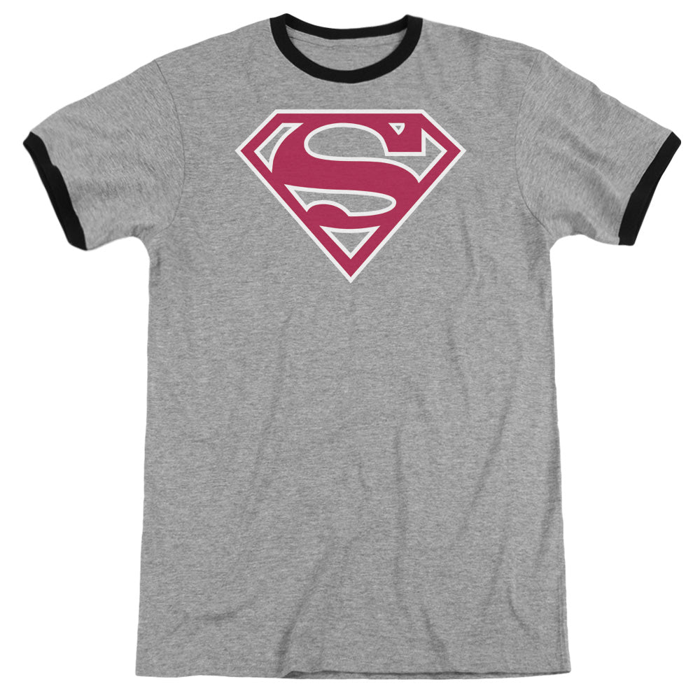 Superman - Red & White Shield - Adult Ringer - Heather/black