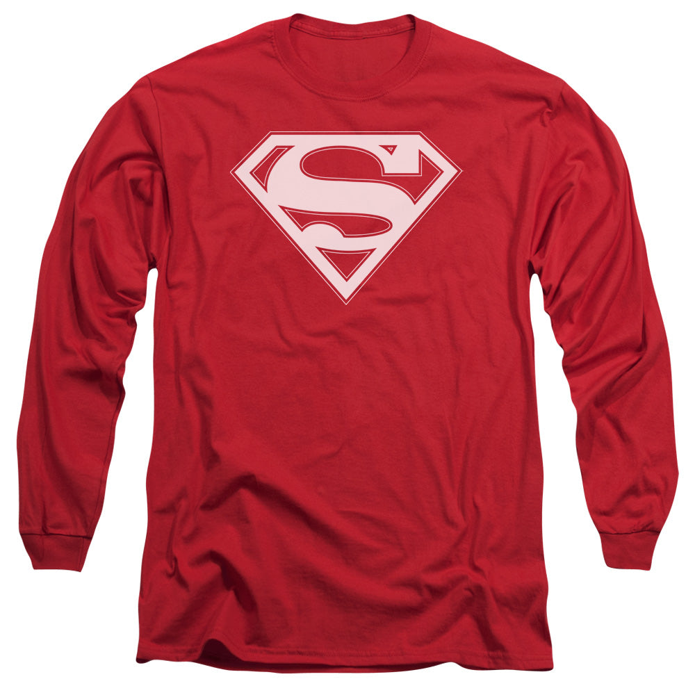 Superman - Red & White Shield - Long Sleeve Adult 18/1 - Red T-shirt