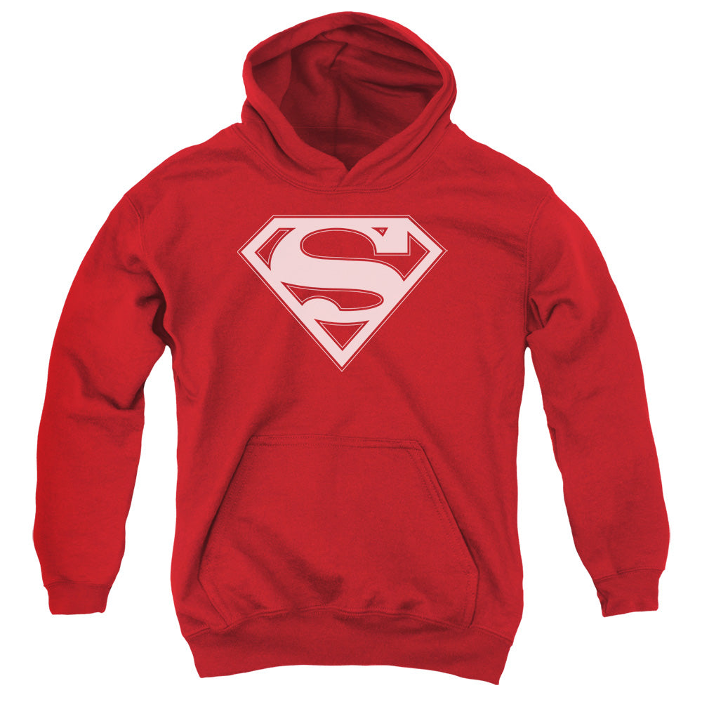 Superman - Red & White Shield - Youth Pull-over Hoodie - Red