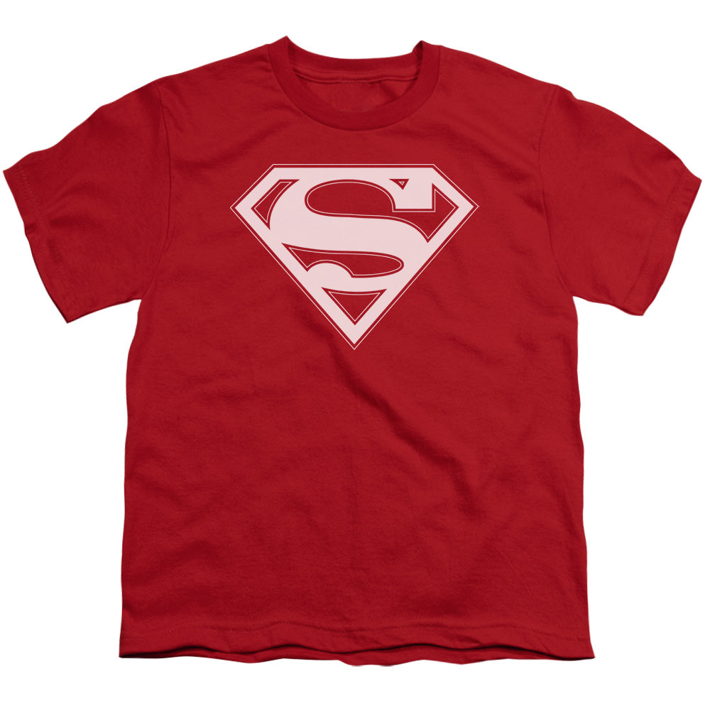 Superman - Red & White Shield - Short Sleeve Youth 18/1 - Red T-shirt