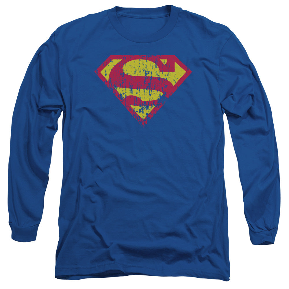 Superman - Classic Logo Distressed - Long Sleeve Adult 18/1 - Royal Blue T-shirt