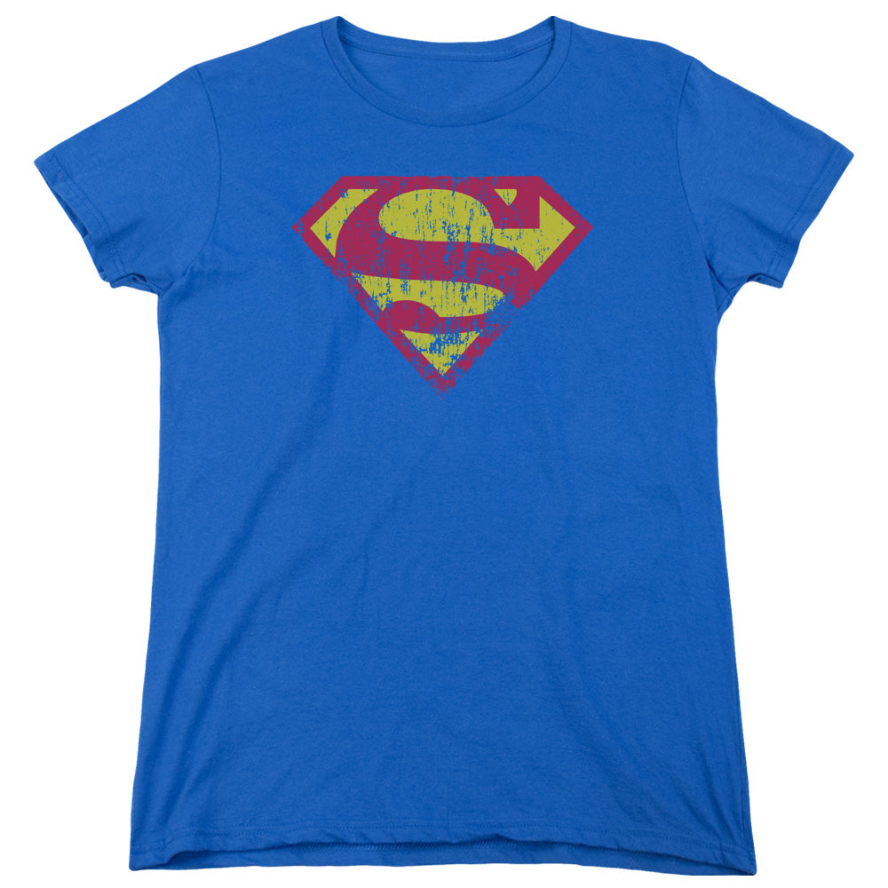 Superman - Classic Logo Distressed - Short Sleeve Womens Tee - Royal Blue T-shirt