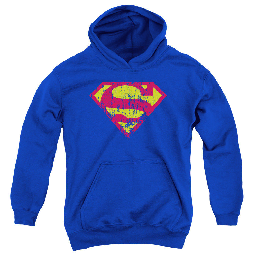 Superman - Classic Logo Distressed - Youth Pull-over Hoodie - Royal