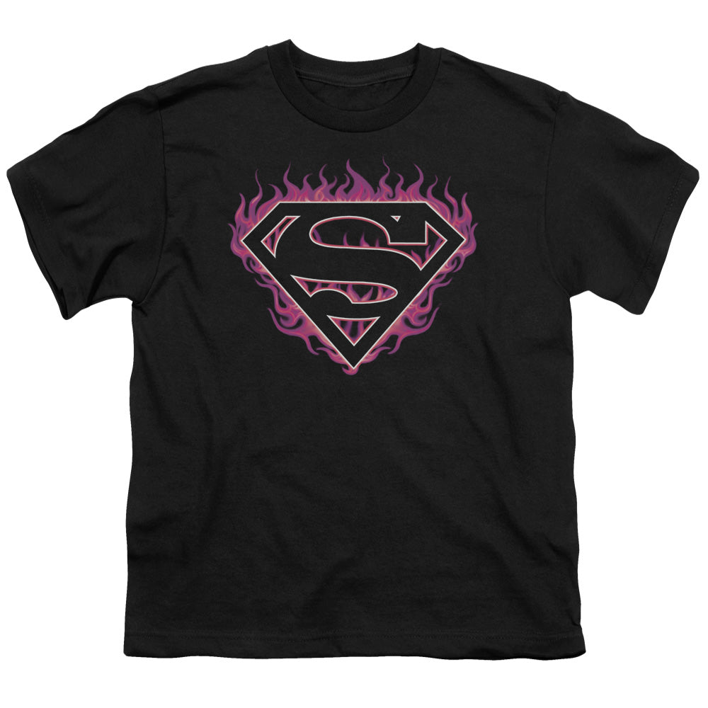 Superman - Fuchsia Flames - Short Sleeve Youth 18/1 - Black T-shirt