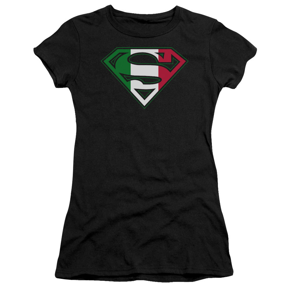 Superman - Italian Shield - Short Sleeve Junior Sheer - Black T-shirt