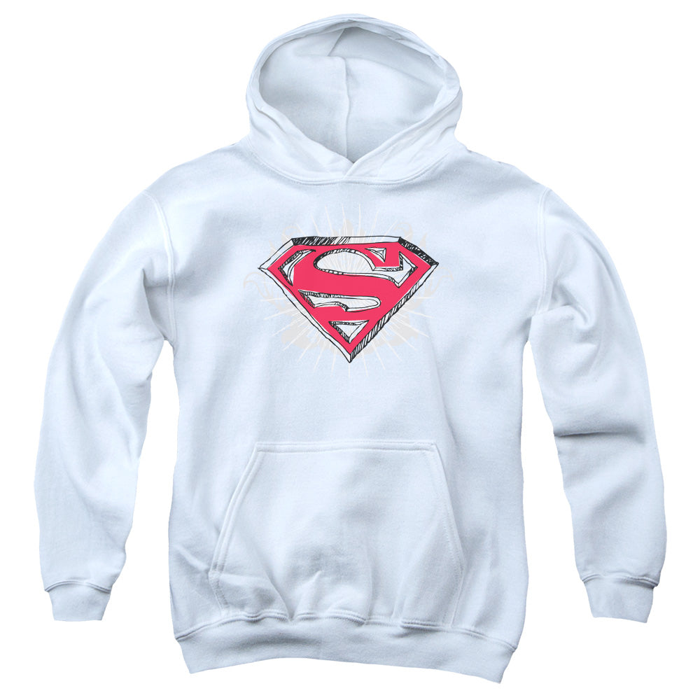 Superman - Hastily Drawn Shield - Youth Pull-over Hoodie - White