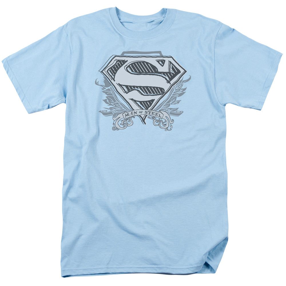 Superman - Sketchy Crest Shield - Short Sleeve Adult 18/1 - Light Blue T-shirt