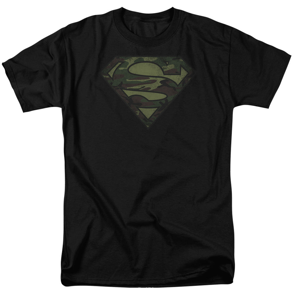 Superman - Camo Logo Distressed - Short Sleeve Adult 18/1 - Black T-shirt