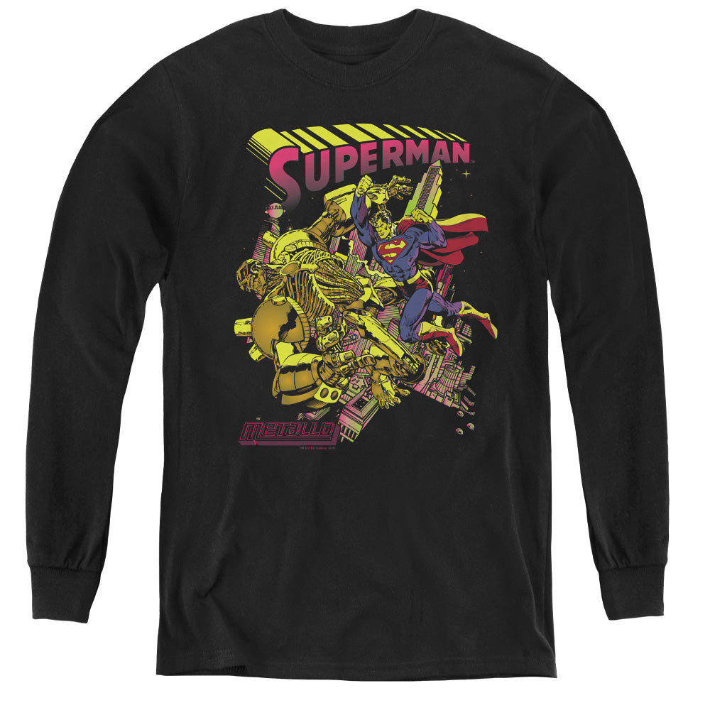 Superman Versus Metallo Blacklight - Youth Long Sleeve Tee - Black