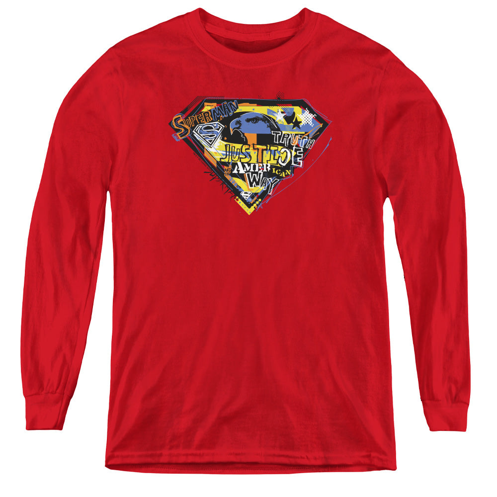 Superman - American Way - Youth Long Sleeve Tee - Red