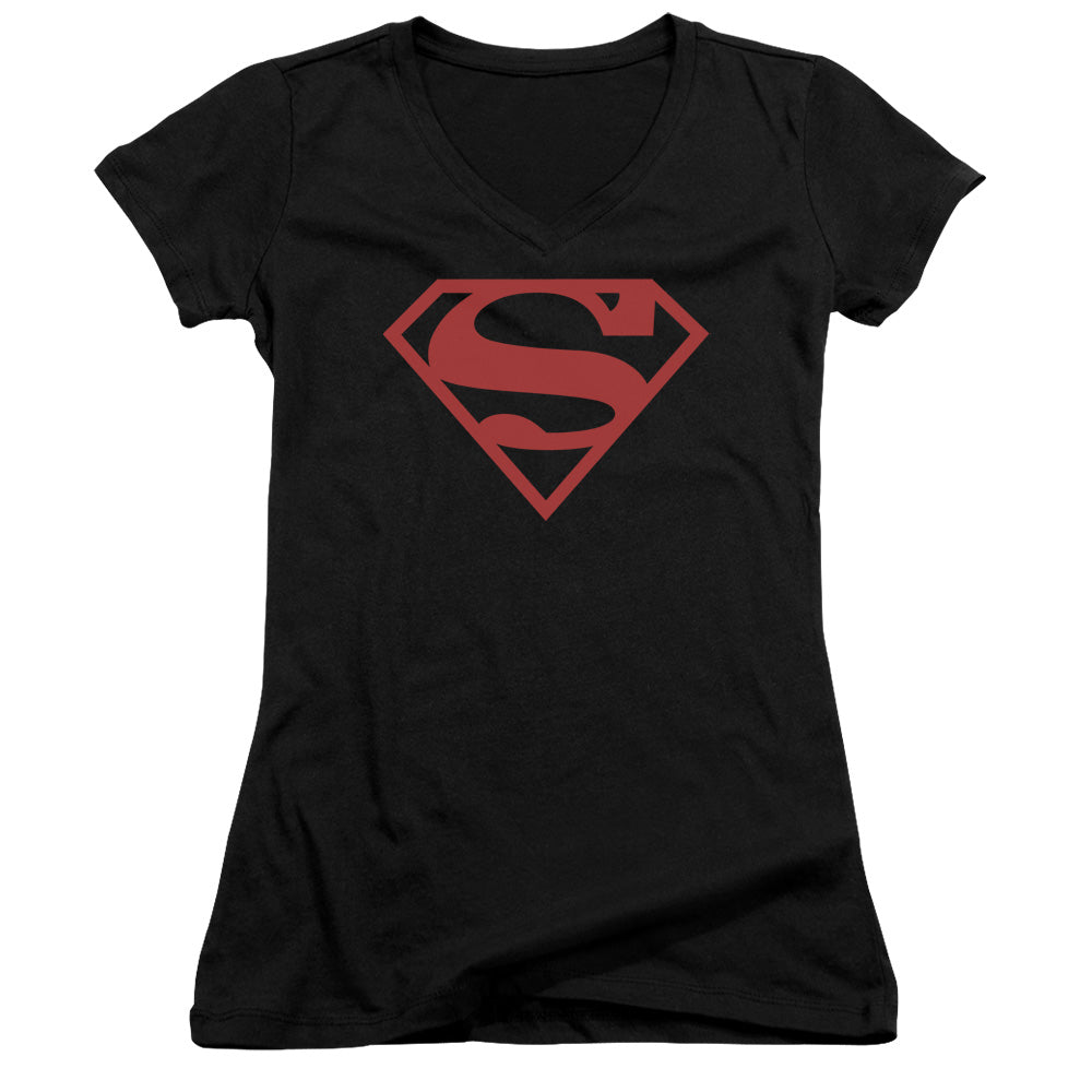 Superman - Red On Black Shield - Junior V-neck - Black