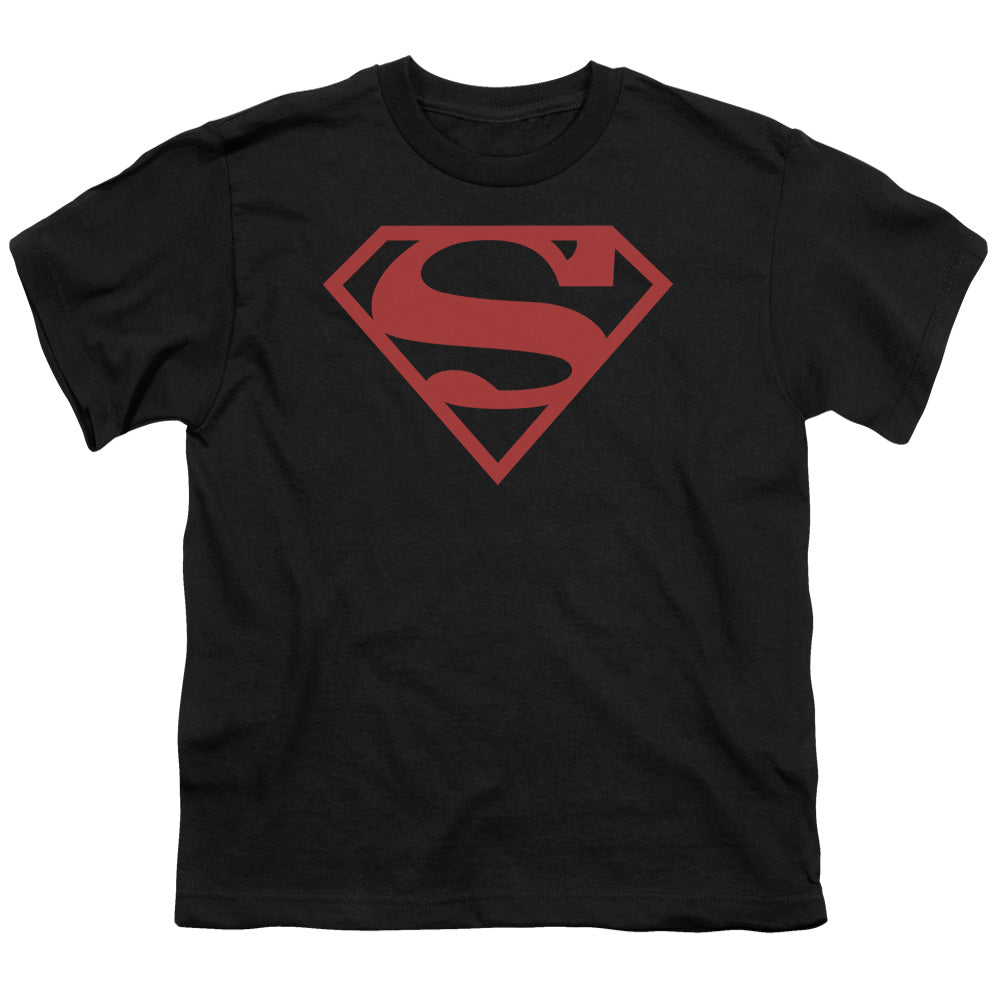 Superman - Red On Black Shield - Short Sleeve Youth 18/1 - Black T-shirt