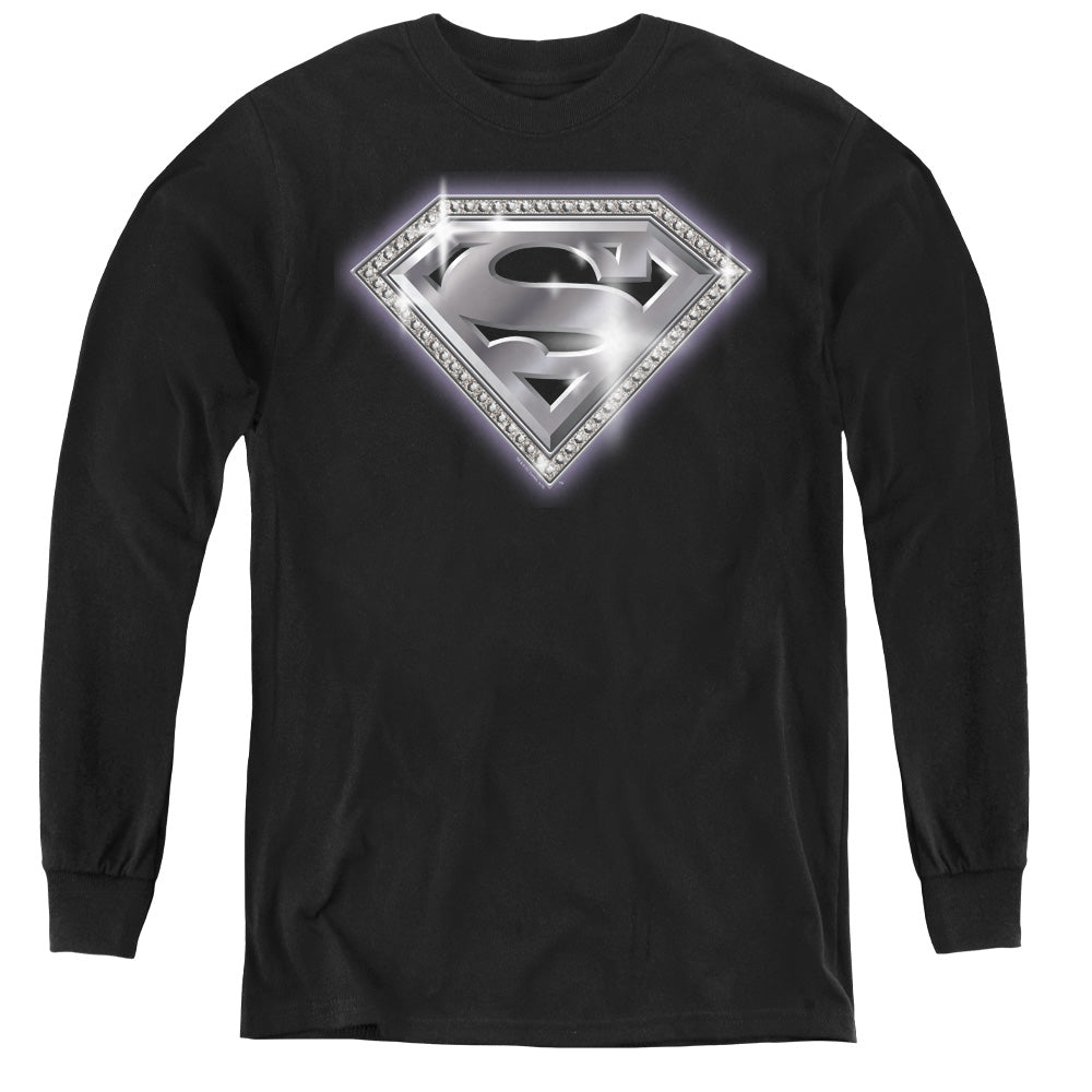 Superman - Bling Shield - Youth Long Sleeve Tee - Black