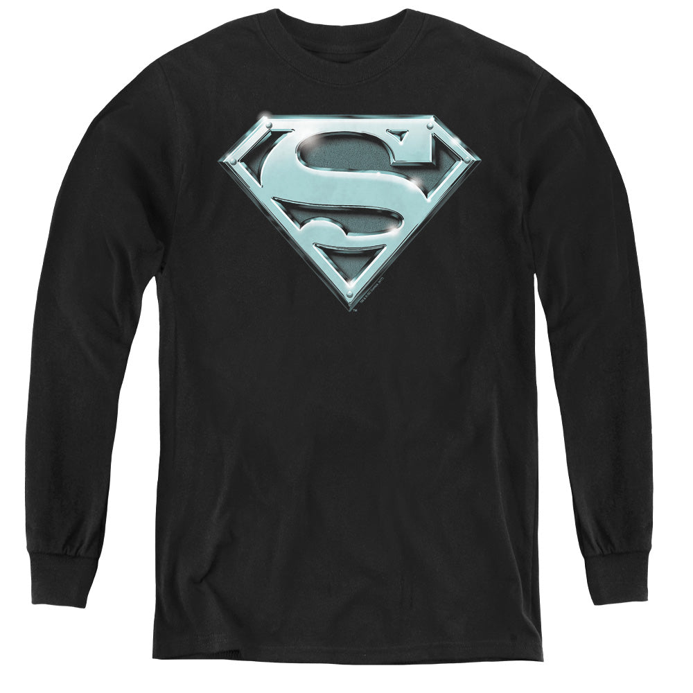 Superman Chrome Shield - Youth Long Sleeve Tee - Black