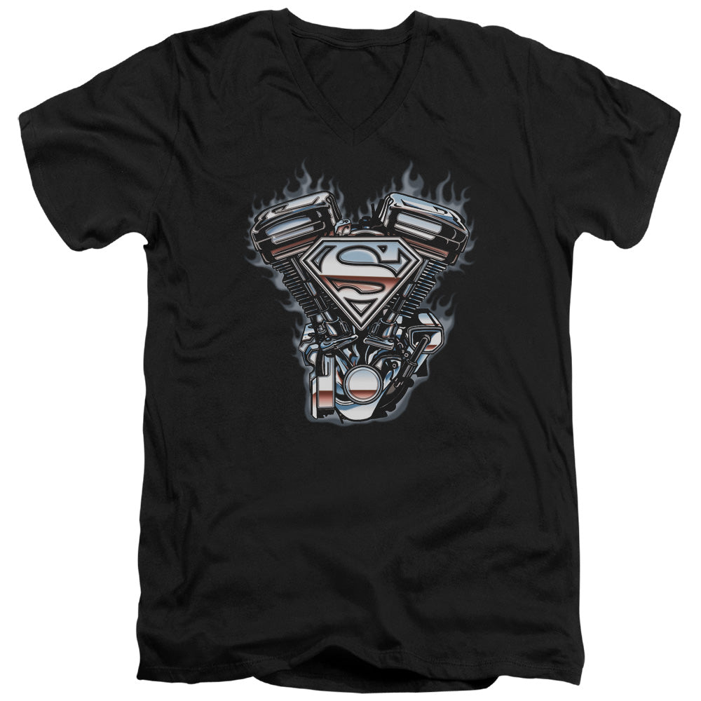 Superman - V Twin Logo - Short Sleeve Adult V-neck - Black T-shirt