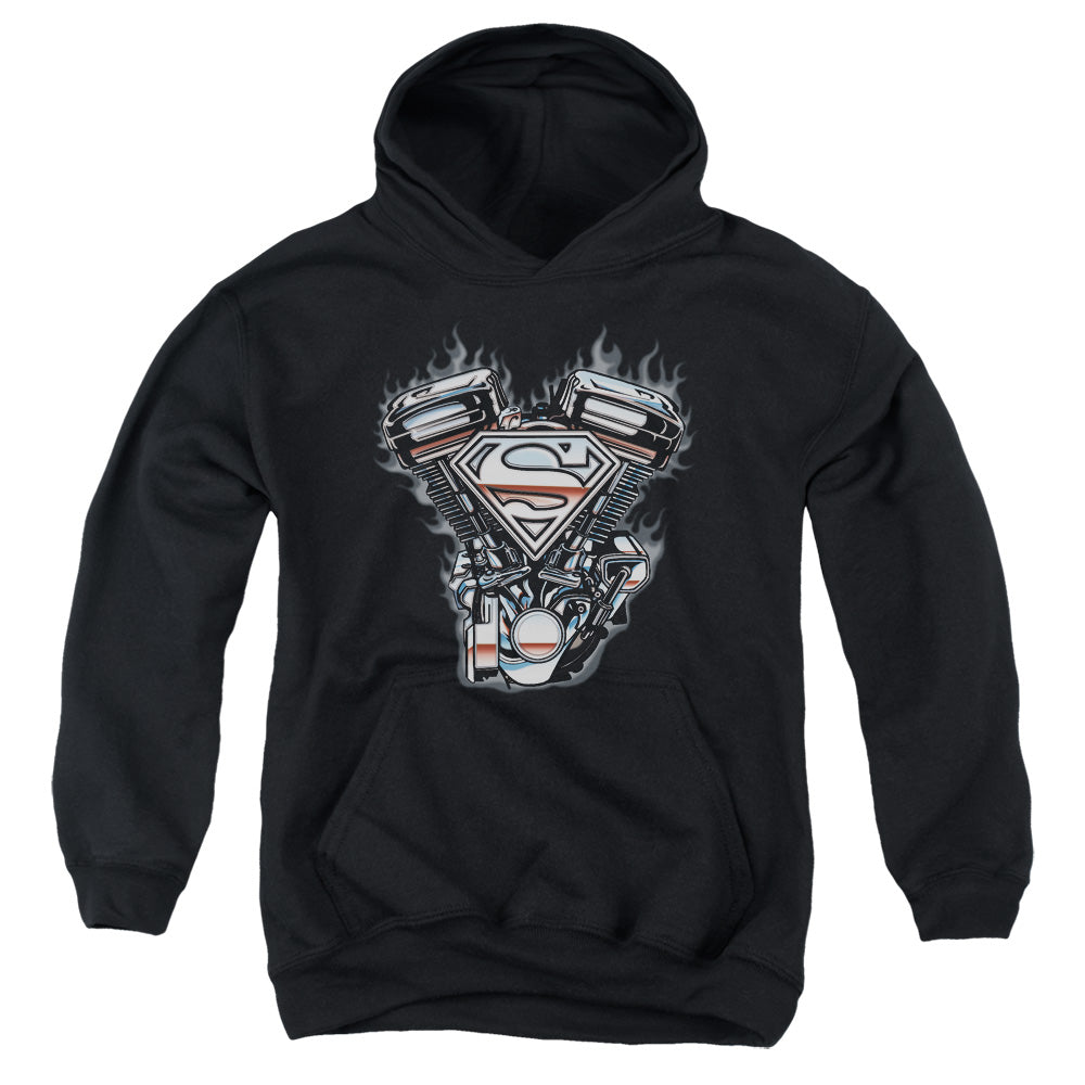 Superman - V Twin Logo - Youth Pull-over Hoodie - Black