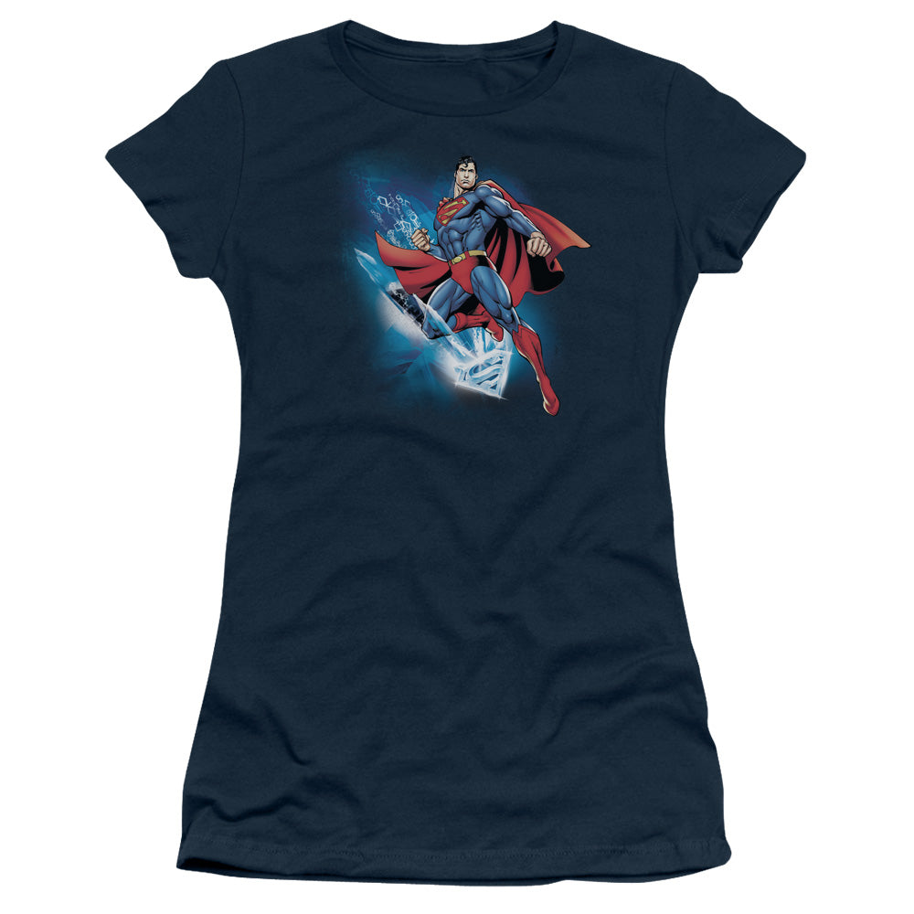 Superman - Crystallize - Short Sleeve Junior Sheer - Navy T-shirt