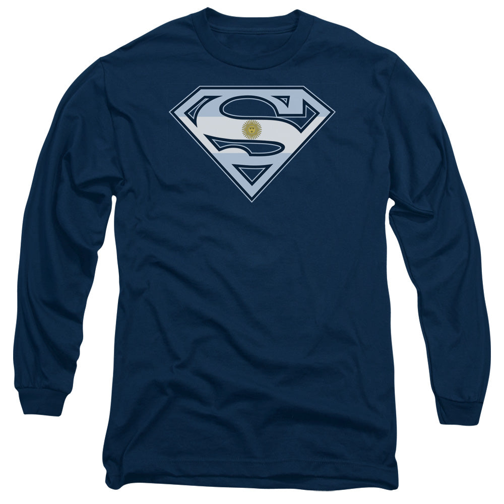 Superman - Argentinian Shield - Long Sleeve Adult 18/1 - Navy T-shirt